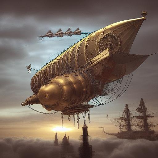 Steampunk Airship Fleet Over a Cloudy Sky