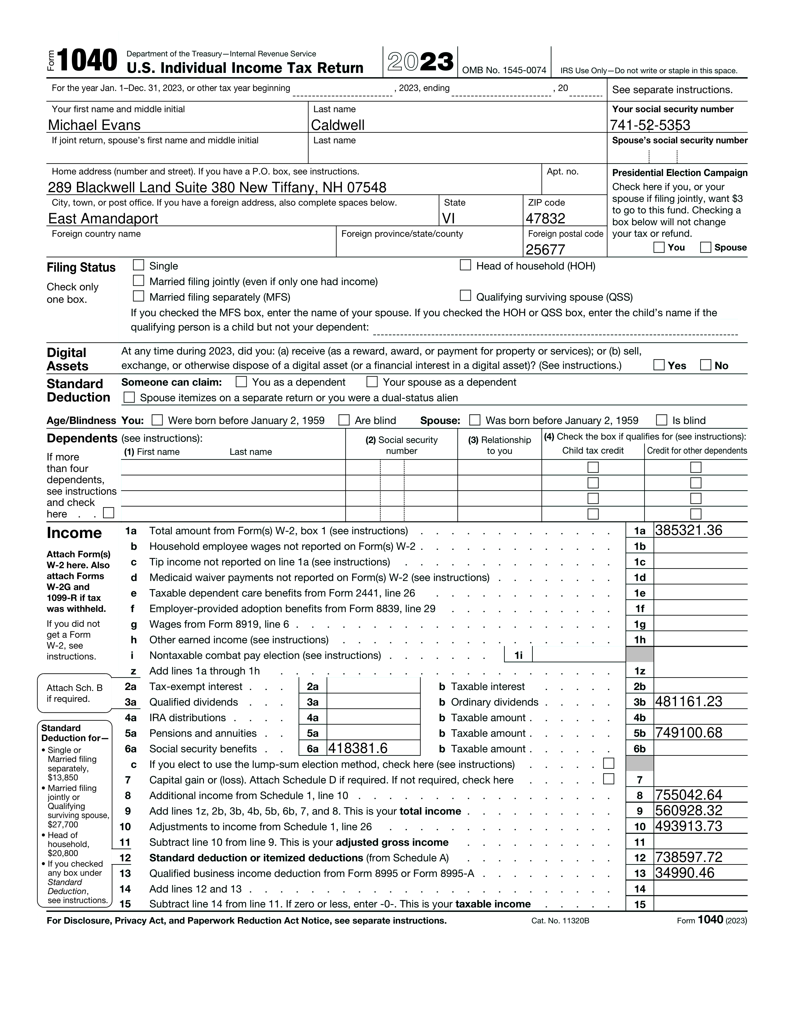 FAKE 1040 form for illustration purposes